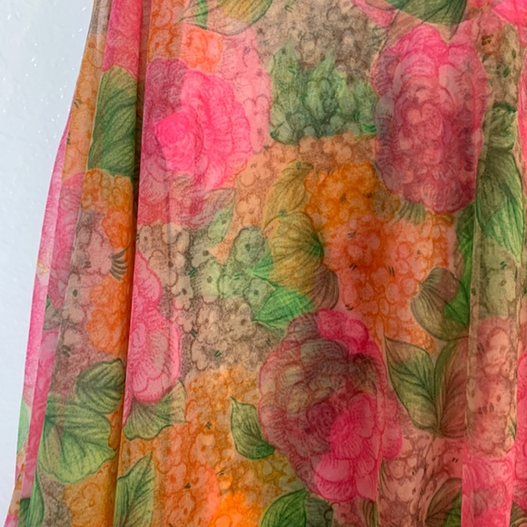 Vintage Henry Lee Floral Maxi Dress Medium? Pink Hostess Psychedelic 60's 70's - Picture 4 of 15